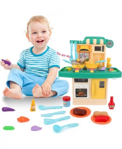 Kids Kitchen Pretend Play Set Role Play Kitchen Playset Cooking Toys with Play Food Kitchen Accessories Realistic Sounds Ligh...