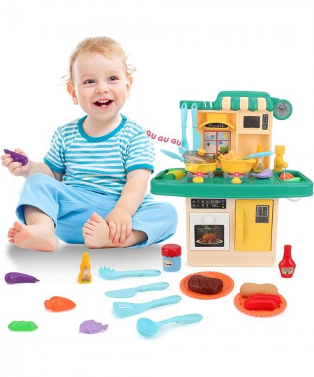 Kids Kitchen Pretend Play Set Role Play Kitchen Playset Cooking Toys with Play Food Kitchen Accessories Realistic Sounds Ligh...