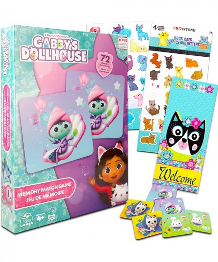 Gabby’s Dollhouse 72pc Memory Match - Bundle with Gabby's Dollhouse 72pc Memory Match Board Game Stickers More (Gabby’s Dollh...