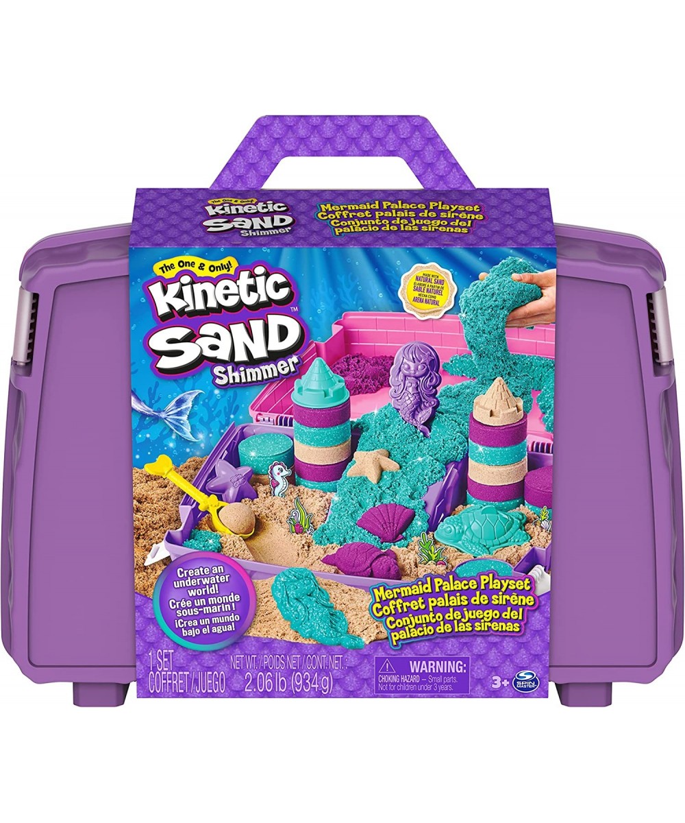 Kinetic Sand Mermaid Palace Playset 2.06lbs of Shimmer Play Sand (Neon Purple Shimmer Teal and Beach Sand) Reusable Folding S...