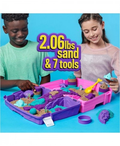 Kinetic Sand Mermaid Palace Playset 2.06lbs of Shimmer Play Sand (Neon Purple Shimmer Teal and Beach Sand) Reusable Folding S...