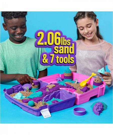 Kinetic Sand Mermaid Palace Playset 2.06lbs of Shimmer Play Sand (Neon Purple Shimmer Teal and Beach Sand) Reusable Folding S...