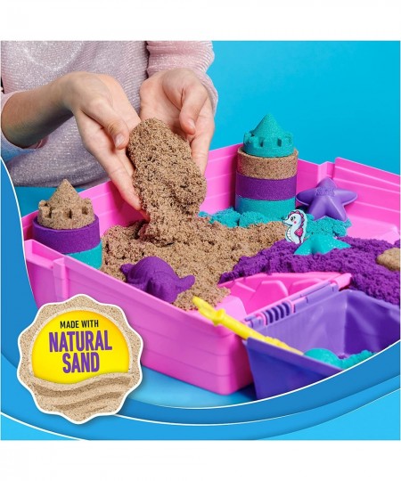 Kinetic Sand Mermaid Palace Playset 2.06lbs of Shimmer Play Sand (Neon Purple Shimmer Teal and Beach Sand) Reusable Folding S...