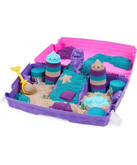 Kinetic Sand Mermaid Palace Playset 2.06lbs of Shimmer Play Sand (Neon Purple Shimmer Teal and Beach Sand) Reusable Folding S...