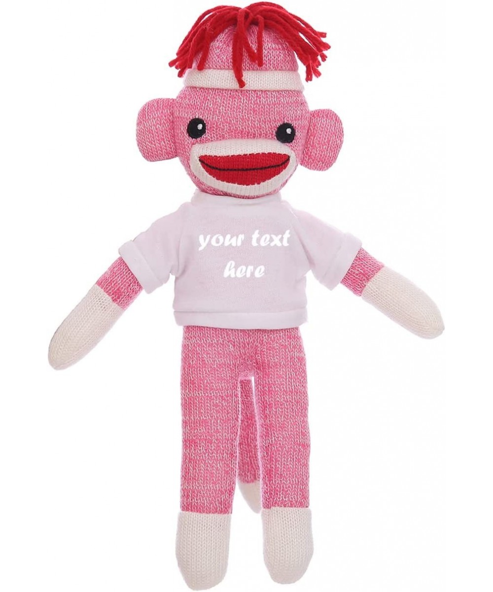 Huggable Pink Sock Monkey 8 Inch Plush Stuffed Animal Personalized Gift-Custom Text on Shirt-Perfect for Halloween Day Valent...