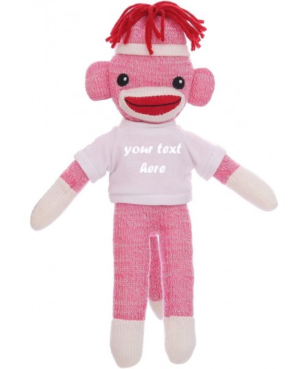 Huggable Pink Sock Monkey 8 Inch Plush Stuffed Animal Personalized Gift-Custom Text on Shirt-Perfect for Halloween Day Valent...