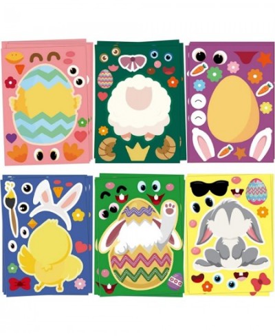 24 Pcs Easter Make a Face Sticker Sheets Mix and Match Sticker with Bunny Chicks Easter Eggs Sheeps for Easter Holiday School...