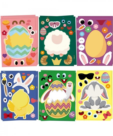 24 Pcs Easter Make a Face Sticker Sheets Mix and Match Sticker with Bunny Chicks Easter Eggs Sheeps for Easter Holiday School...