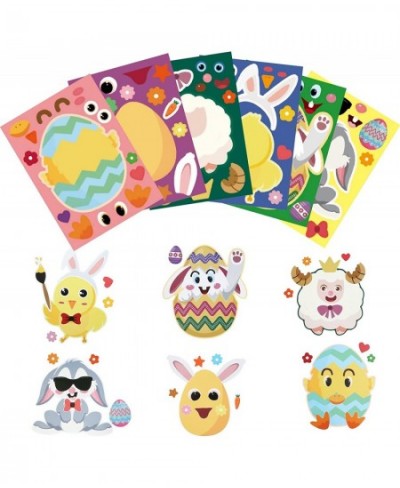 24 Pcs Easter Make a Face Sticker Sheets Mix and Match Sticker with Bunny Chicks Easter Eggs Sheeps for Easter Holiday School...