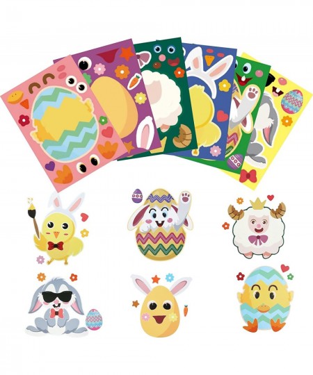 24 Pcs Easter Make a Face Sticker Sheets Mix and Match Sticker with Bunny Chicks Easter Eggs Sheeps for Easter Holiday School...