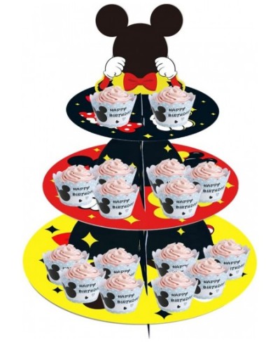 Large 3-Tier Mickey Minnie Cupcake Stand 12Inch Cardboard Cupcake Tray for Wedding Birthday Baby Shower Mickey Minnie Birthda...