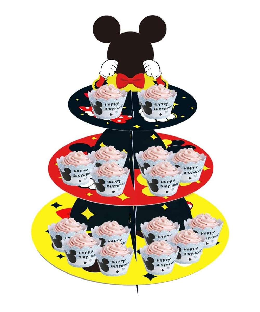 Large 3-Tier Mickey Minnie Cupcake Stand 12Inch Cardboard Cupcake Tray for Wedding Birthday Baby Shower Mickey Minnie Birthda...