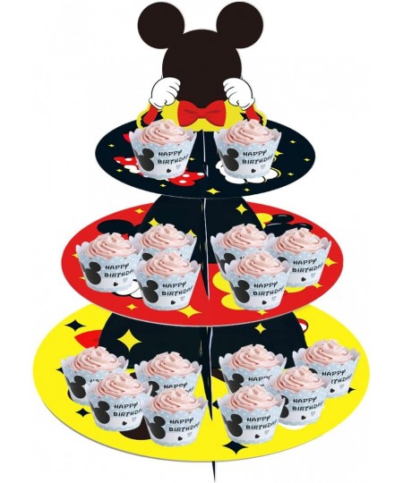 Large 3-Tier Mickey Minnie Cupcake Stand 12Inch Cardboard Cupcake Tray for Wedding Birthday Baby Shower Mickey Minnie Birthda...