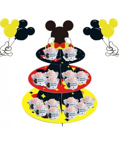 Large 3-Tier Mickey Minnie Cupcake Stand 12Inch Cardboard Cupcake Tray for Wedding Birthday Baby Shower Mickey Minnie Birthda...