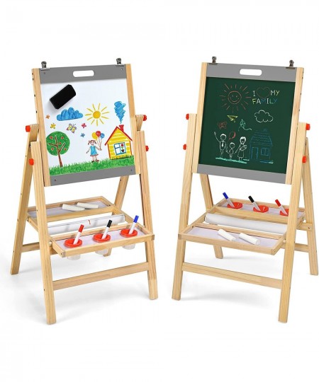 Art Easel for Kids 3-in-1 Wooden Folding Toddler Easel Magnetic w/Paper Roll & Storage Tray Height Adjustable Double Sided Wh...