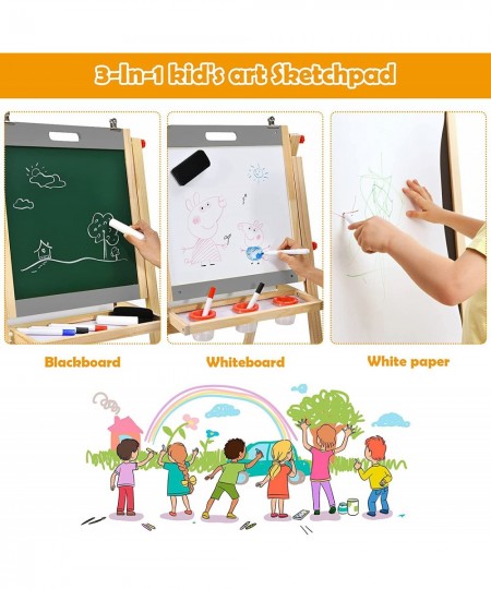 Art Easel for Kids 3-in-1 Wooden Folding Toddler Easel Magnetic w/Paper Roll & Storage Tray Height Adjustable Double Sided Wh...