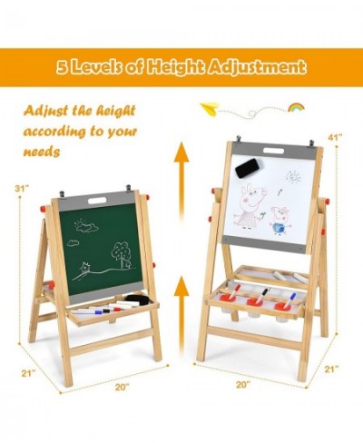 Art Easel for Kids 3-in-1 Wooden Folding Toddler Easel Magnetic w/Paper Roll & Storage Tray Height Adjustable Double Sided Wh...