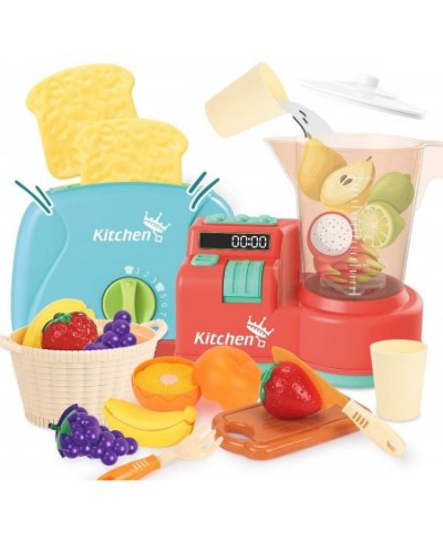 Kitchen Play Toy Sets Educational Learning Pretend Kitchen Juice Blender Toaster Utensils Cutting Fruits Set Kitchen Accessor...