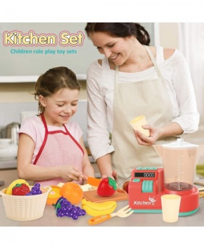 Kitchen Play Toy Sets Educational Learning Pretend Kitchen Juice Blender Toaster Utensils Cutting Fruits Set Kitchen Accessor...