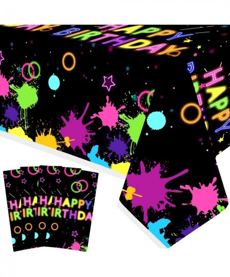 4 Pack Glow Party Tablecovers Neon Party Tablecloths- Neon Plastic Disposable Birthday Table Cover for Neon Birthday Party Bl...