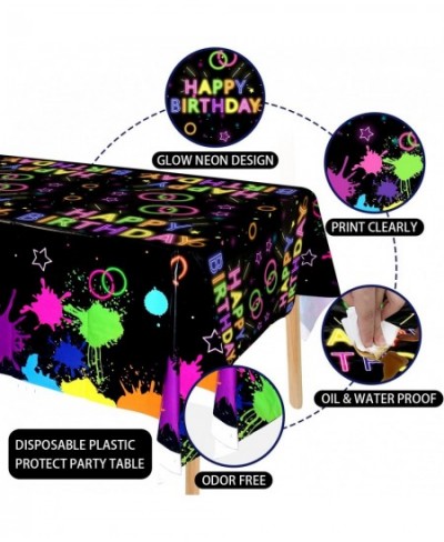 4 Pack Glow Party Tablecovers Neon Party Tablecloths- Neon Plastic Disposable Birthday Table Cover for Neon Birthday Party Bl...