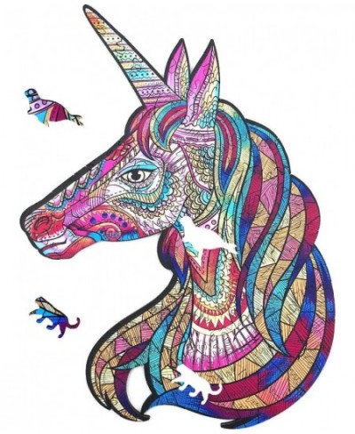 Wooden Jigsaw Puzzles- Colorful Unicorn Puzzle Unique Shaped Wood Puzzle Jigsaw Pieces for Adults and Kids 119 Pieces Hidden ...