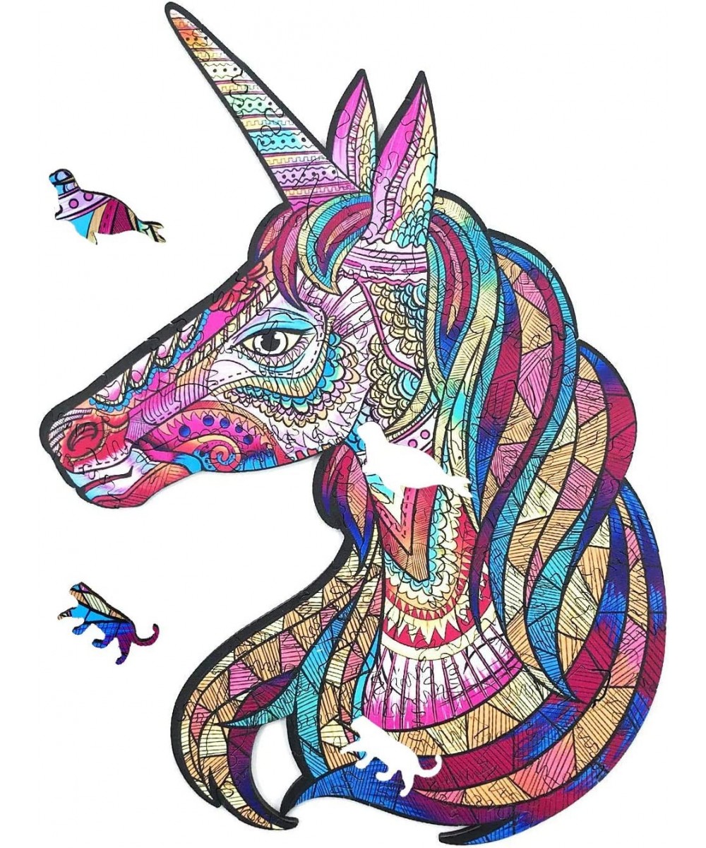 Wooden Jigsaw Puzzles- Colorful Unicorn Puzzle Unique Shaped Wood Puzzle Jigsaw Pieces for Adults and Kids 119 Pieces Hidden ...