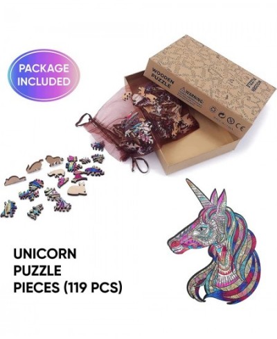 Wooden Jigsaw Puzzles- Colorful Unicorn Puzzle Unique Shaped Wood Puzzle Jigsaw Pieces for Adults and Kids 119 Pieces Hidden ...