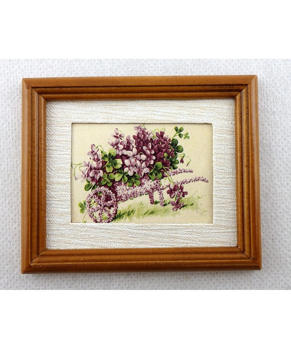 House Miniature Accessory Wheelbarrow of Violets Picture in Walnut Frame $21.78 - Dollhouse Accessories