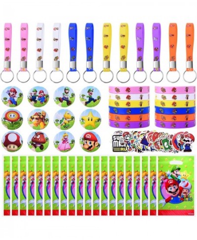 109PCS Mario Party Favors Super Mario Birthday Party Gifts Including 12 Bracelets 12 Keychains 12 Button Pins and 53 Stickers...