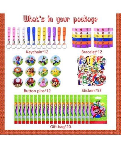 109PCS Mario Party Favors Super Mario Birthday Party Gifts Including 12 Bracelets 12 Keychains 12 Button Pins and 53 Stickers...