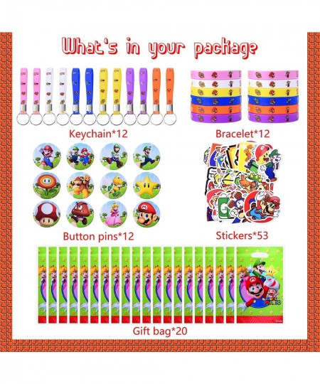 109PCS Mario Party Favors Super Mario Birthday Party Gifts Including 12 Bracelets 12 Keychains 12 Button Pins and 53 Stickers...