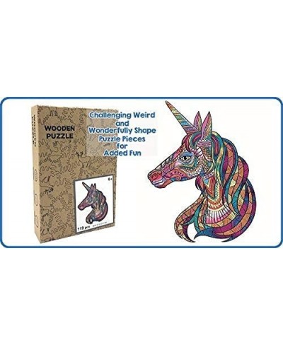 Wooden Jigsaw Puzzles- Colorful Unicorn Puzzle Unique Shaped Wood Puzzle Jigsaw Pieces for Adults and Kids 119 Pieces Hidden ...