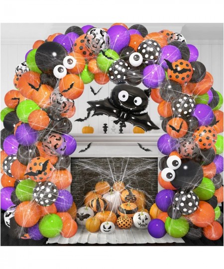 Halloween Balloon Garland Arch Kit with Halloween Spider Web Bat Spider Balloons 130pcs Black Orange Purple Fruit Green Confe...