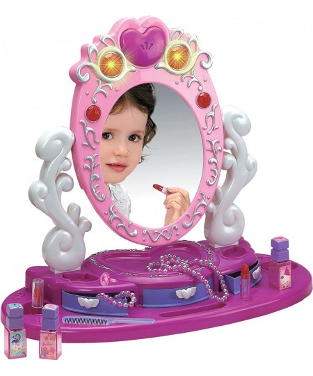 Dresser Vanity Beauty Set - Pink Princess Pretend Play Dressing Table Top Set with Makeup Mirror Jewelry and Accessories - Mu...