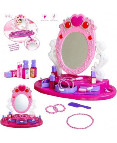 Dresser Vanity Beauty Set - Pink Princess Pretend Play Dressing Table Top Set with Makeup Mirror Jewelry and Accessories - Mu...