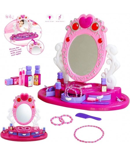 Dresser Vanity Beauty Set - Pink Princess Pretend Play Dressing Table Top Set with Makeup Mirror Jewelry and Accessories - Mu...