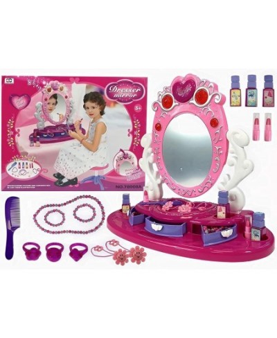 Dresser Vanity Beauty Set - Pink Princess Pretend Play Dressing Table Top Set with Makeup Mirror Jewelry and Accessories - Mu...