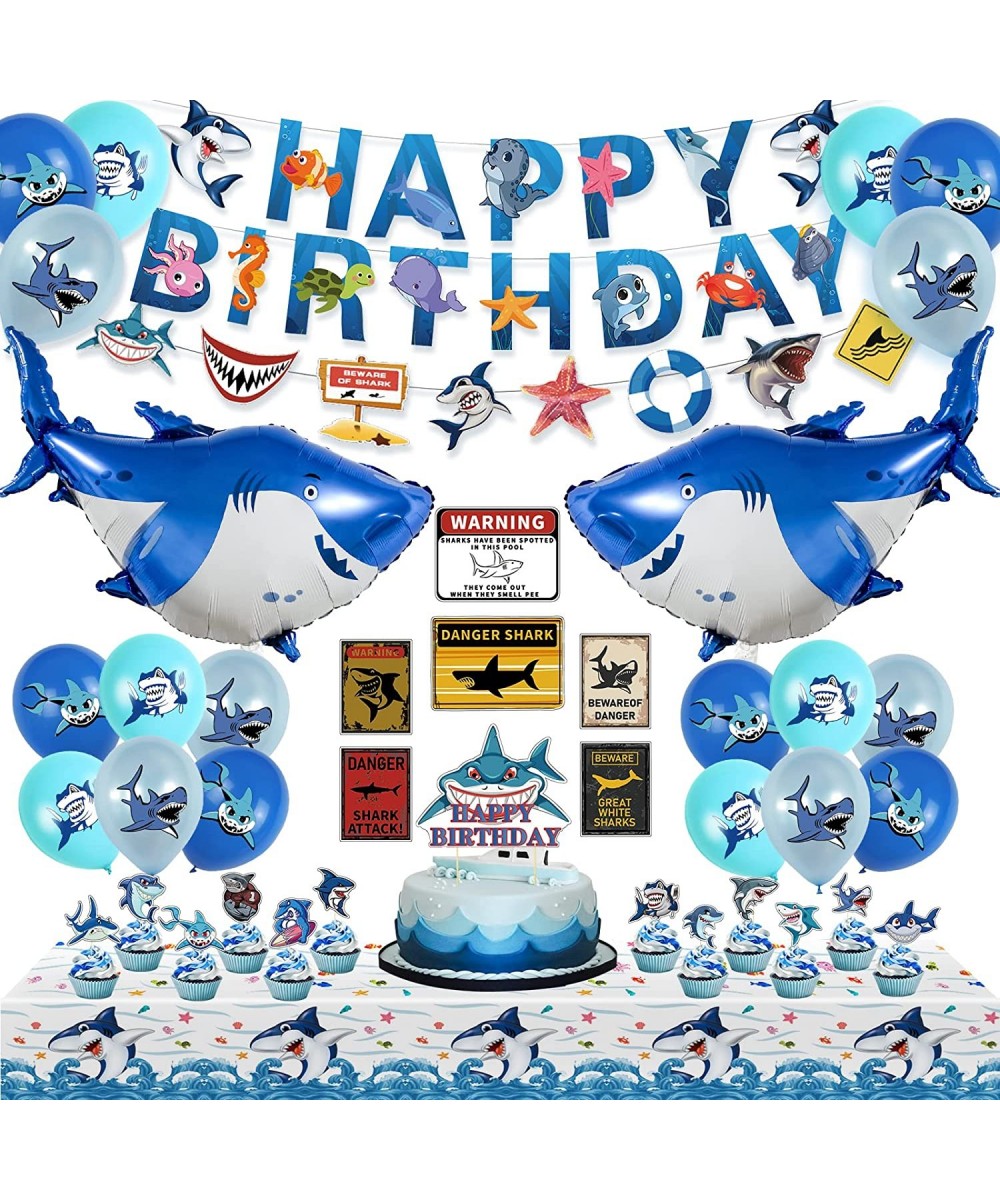 Shark Birthday Decorations Ocean Shark Party Decorations Include Shark Balloons Happy Birthday Banners Cupcake & Cake Toppers...