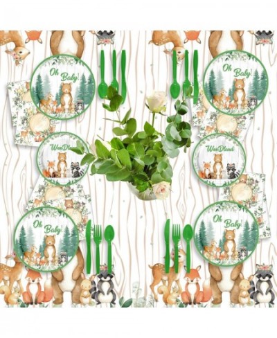 Woodland Creatures Baby Shower Decorations 192 Pcs Forest Animal Birthday Party Supplies Decor Disposable Tableware Set for B...