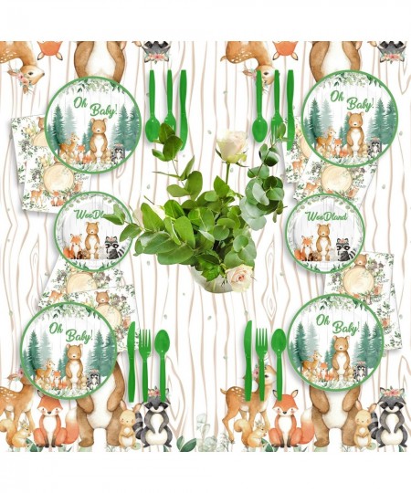 Woodland Creatures Baby Shower Decorations 192 Pcs Forest Animal Birthday Party Supplies Decor Disposable Tableware Set for B...