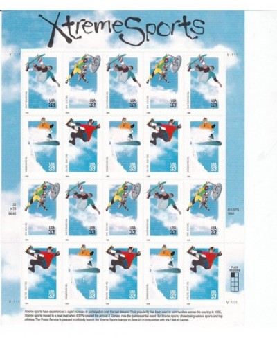 Xtreme Sports Collectible Sheet of Twenty 33 Cent Stamps $17.29 - Collectible Postage Stamps