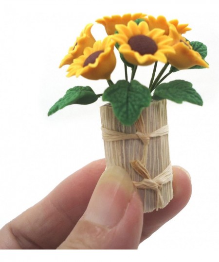 Miniature Dollhouse Flowers Cute Sunflower Mini Potted Flower Lifelike Doll House Plants Furniture Accessories for Doll House...