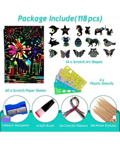 Scratch Art for Kids 118 PCS Rainbow Scratch Paper Set Black Scratch it Off Paper Art Crafts Notes Sheet for Children Girls B...