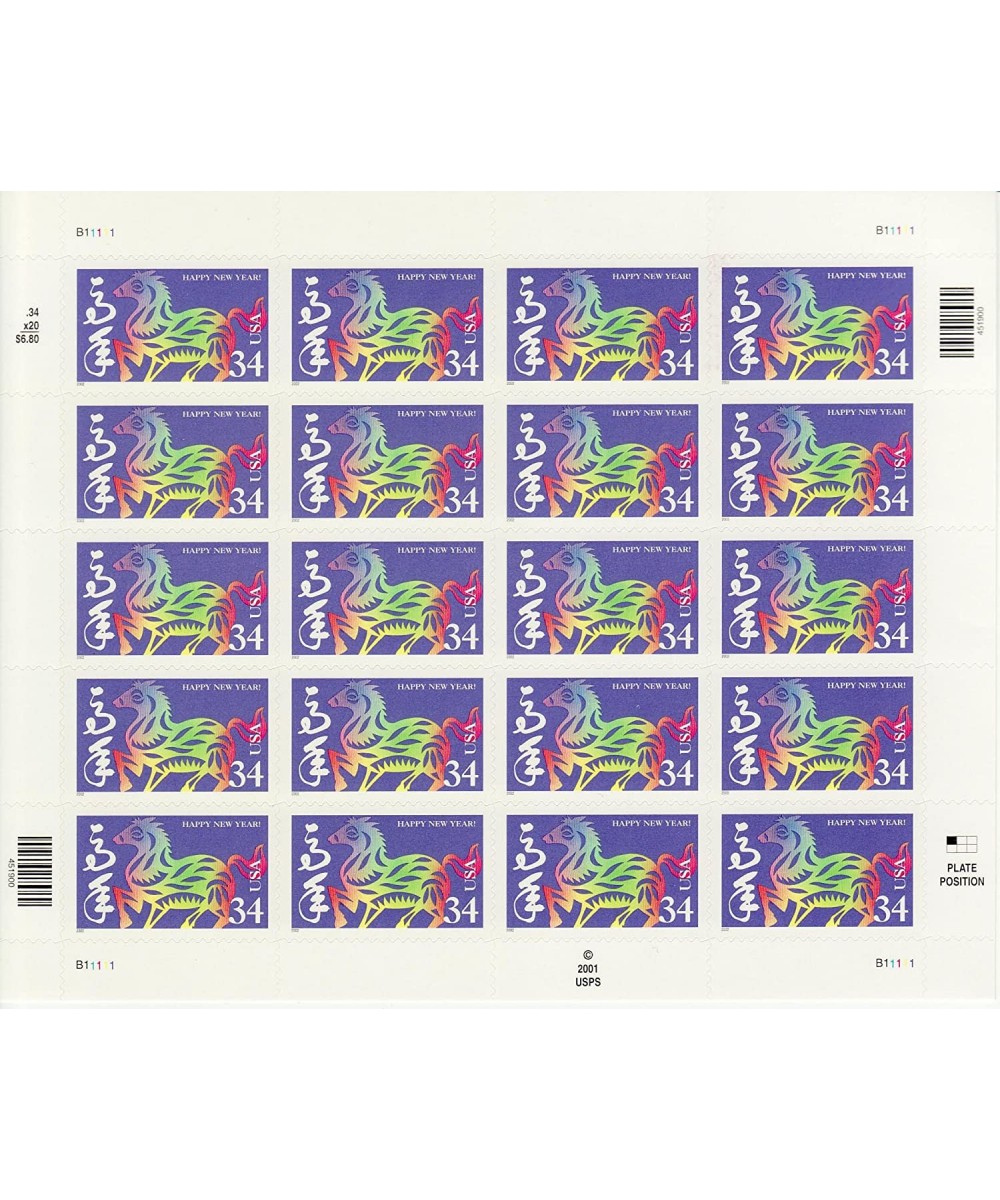 Year of the Horse: Lunar New Year Full Sheet of 20 x 34-Cent Postage Stamps USA 2002 Scott 3559 $20.91 - Collectibles Display...