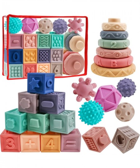 Baby Blocks Soft Building Blocks Montessori Toys for Infant 6-12 Months Baby Sorting and Stacking Sensory Teethers Toys Educa...