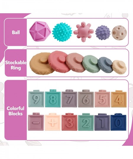 Baby Blocks Soft Building Blocks Montessori Toys for Infant 6-12 Months Baby Sorting and Stacking Sensory Teethers Toys Educa...