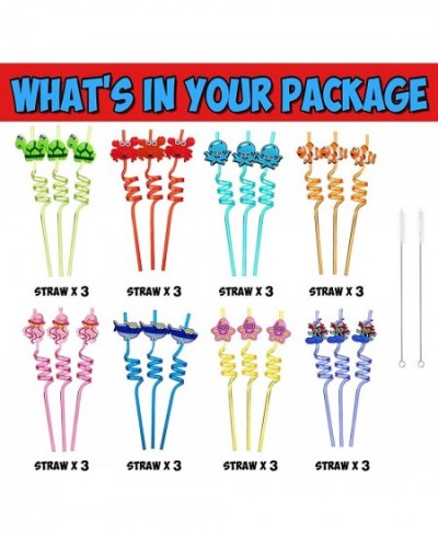 24 PCS Reusable Plastic Crazy Straws Under the Sea Party Supplies Decorations Ocean Party Favors Mermaid Goodie Bag Gifts for...