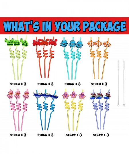 24 PCS Reusable Plastic Crazy Straws Under the Sea Party Supplies Decorations Ocean Party Favors Mermaid Goodie Bag Gifts for...