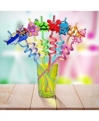 24 PCS Reusable Plastic Crazy Straws Under the Sea Party Supplies Decorations Ocean Party Favors Mermaid Goodie Bag Gifts for...